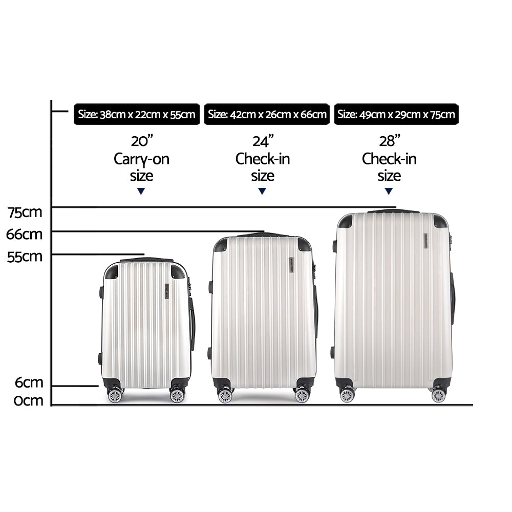 Wanderlite 3 Piece Lightweight Hard Suit Case Luggage White