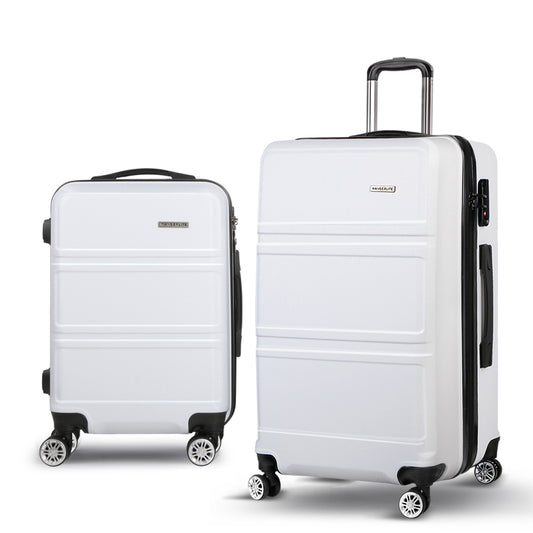 Wanderlite 2pc Luggage Trolley Set Suitcase Travel TSA Hard Case White