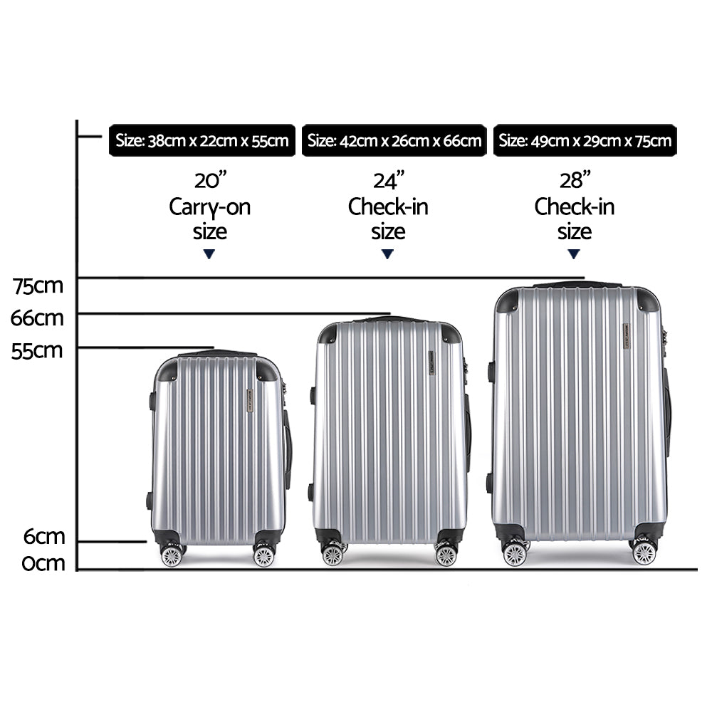 Wanderlite 3 Piece Luggage Suitcase Trolley - Silver