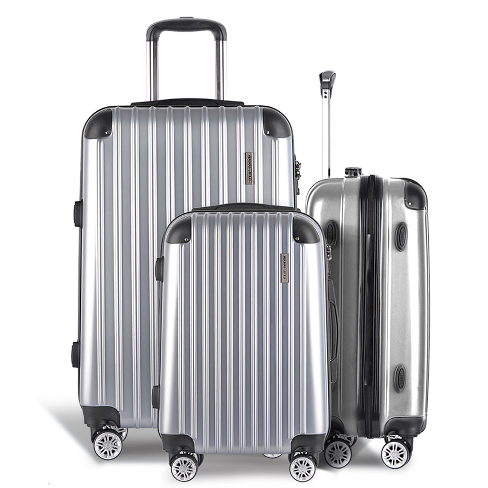 Wanderlite 3 Piece Luggage Suitcase Trolley - Silver