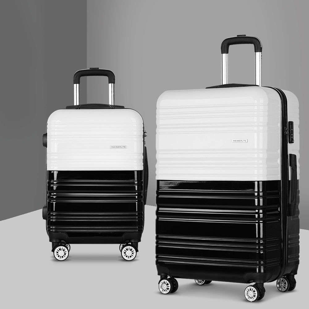 Wanderlite 2 Piece Lightweight Hard Suit Case Luggage Black & White