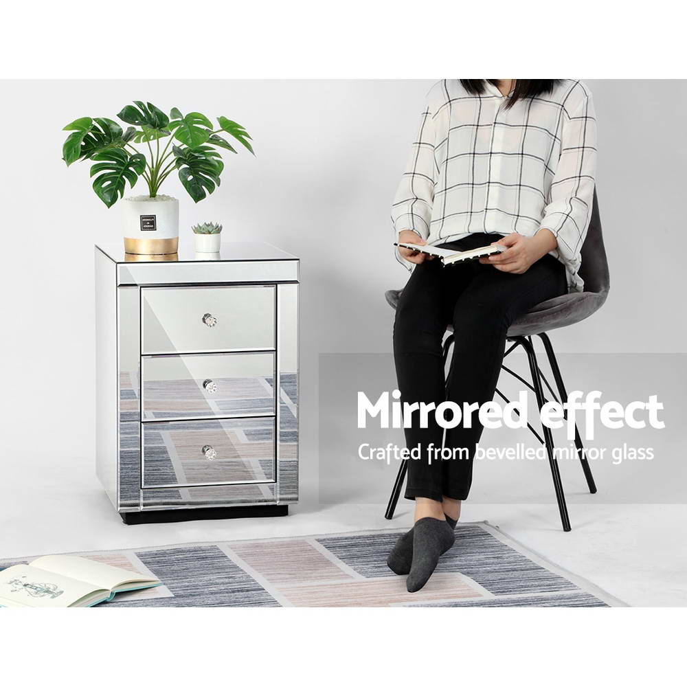 Artiss Mirrored Bedside Table Drawers Furniture Mirror Glass Presia Silver