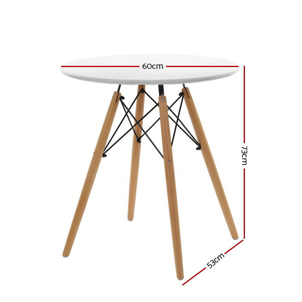 Artiss Round Dining Table 4 Seater 60cm Cafe Kitchen Retro Timber Wood MDF Tables White