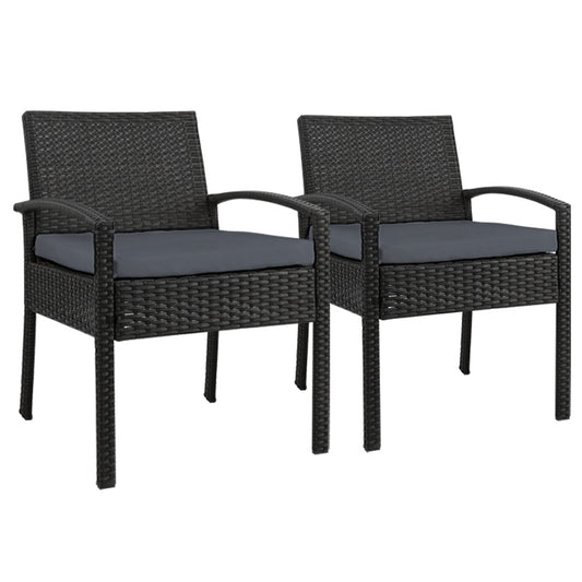 Set of 2 Outdoor Dining Chairs Wicker Chair Patio Garden Furniture Lounge Setting Bistro Set Cafe Cushion Gardeon Black