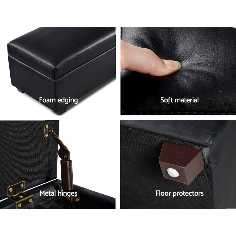 Artiss Faux PU Leather Storage Ottoman - Black