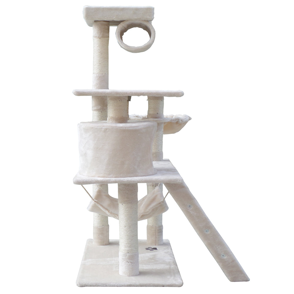 i.Pet Cat Tree 141cm Trees Scratching Post Scratcher Tower Condo House Furniture Wood Beige