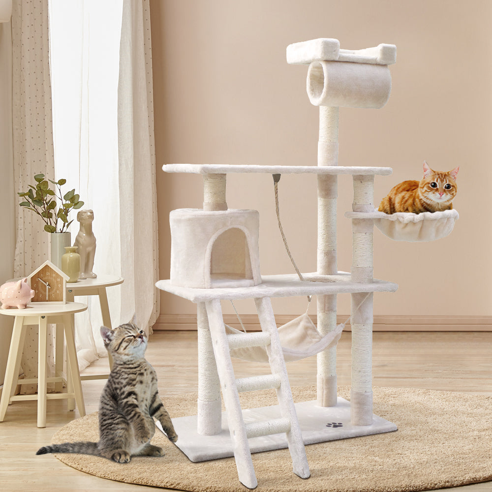 i.Pet Cat Tree 141cm Trees Scratching Post Scratcher Tower Condo House Furniture Wood Beige