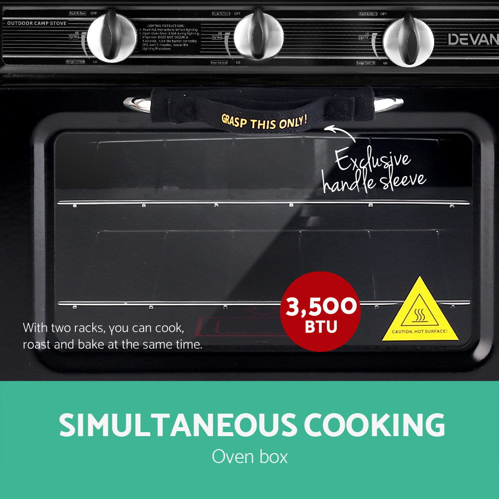 Devanti 3 Burner Portable Oven - Black & Yellow