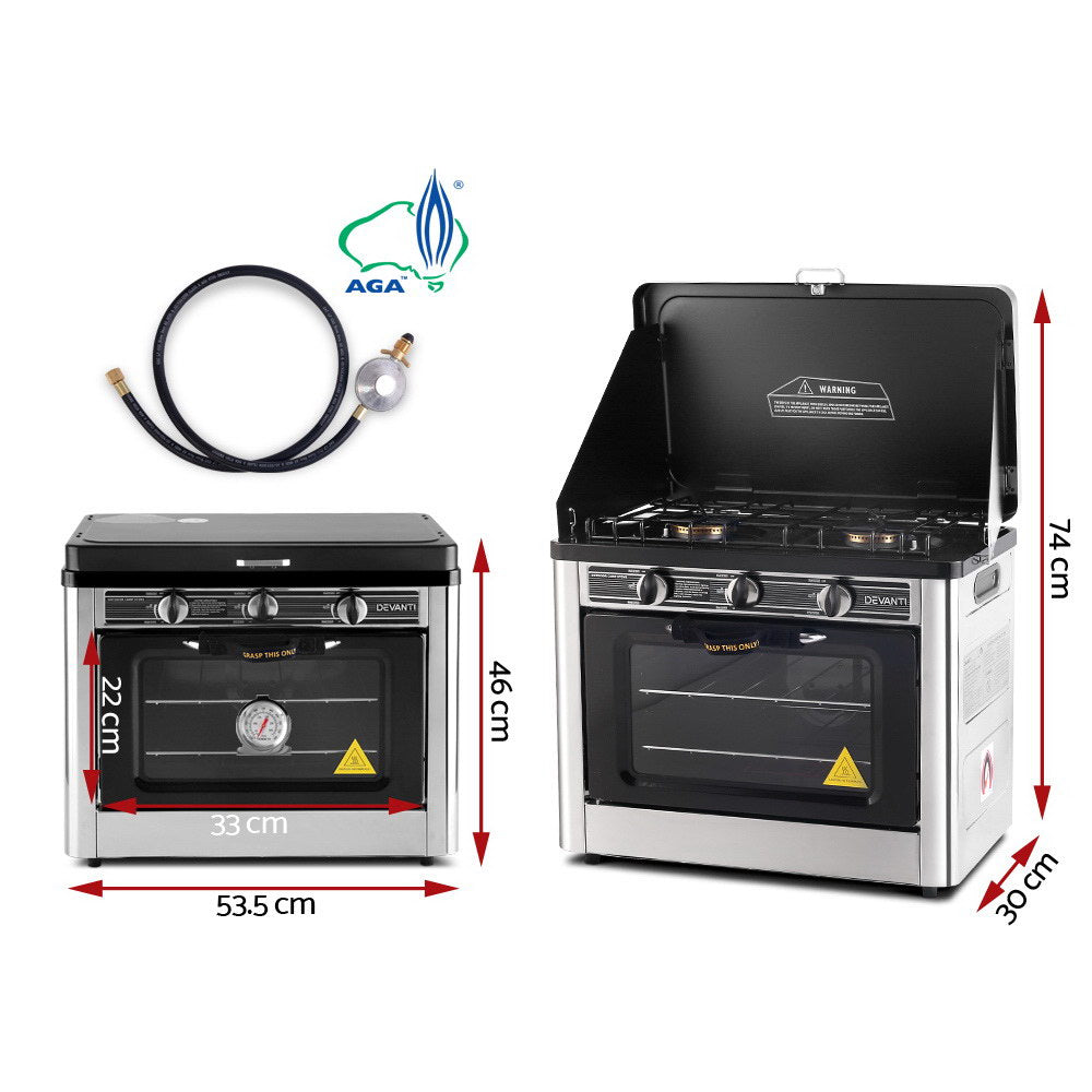 Devanti 3 Burner Portable Oven - Silver & Black