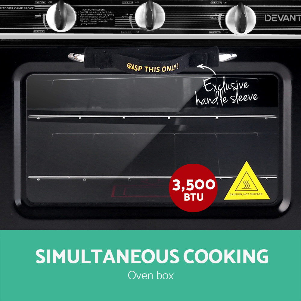 Devanti 3 Burner Portable Oven - Silver & Black