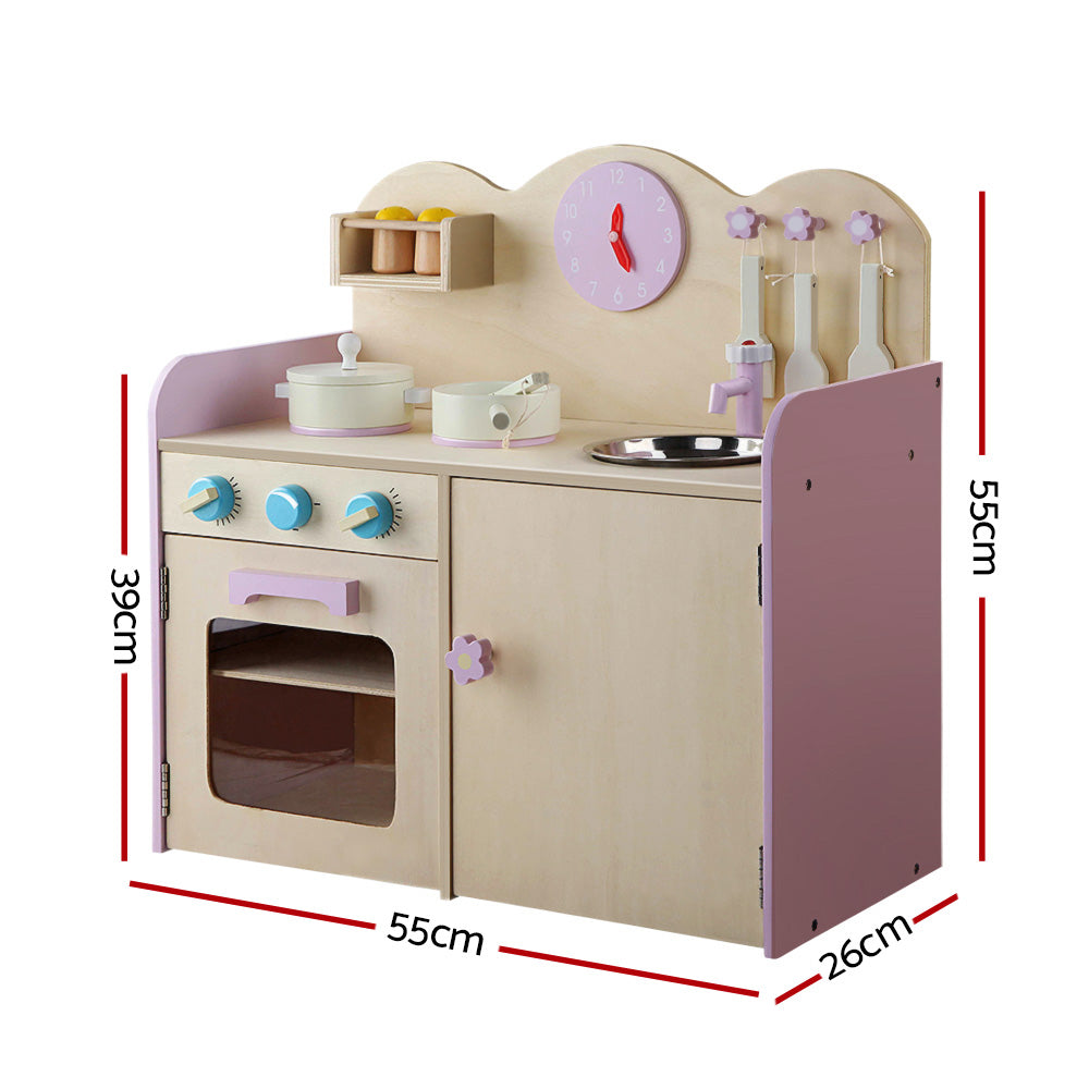 Keezi Kids Wooden Kitchen Play Set - Natural & Pink