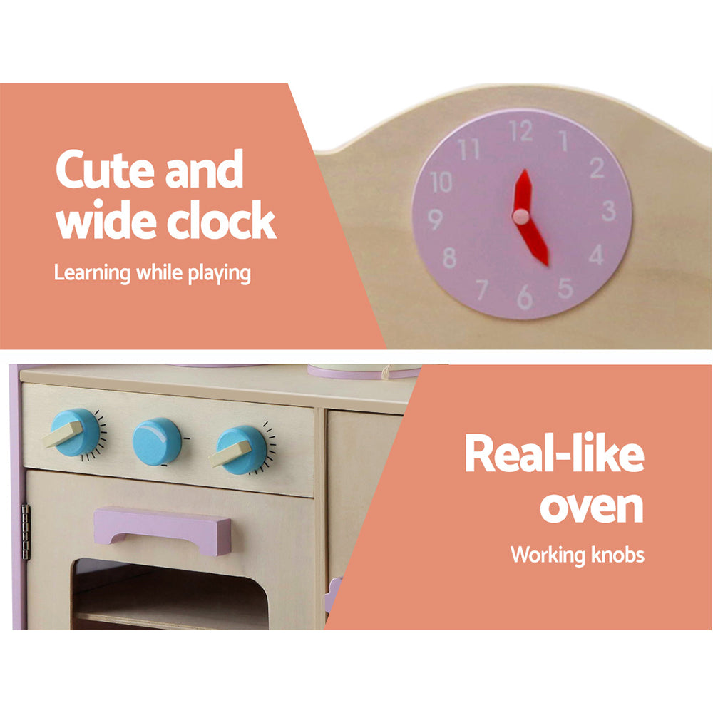 Keezi Kids Wooden Kitchen Play Set - Natural & Pink