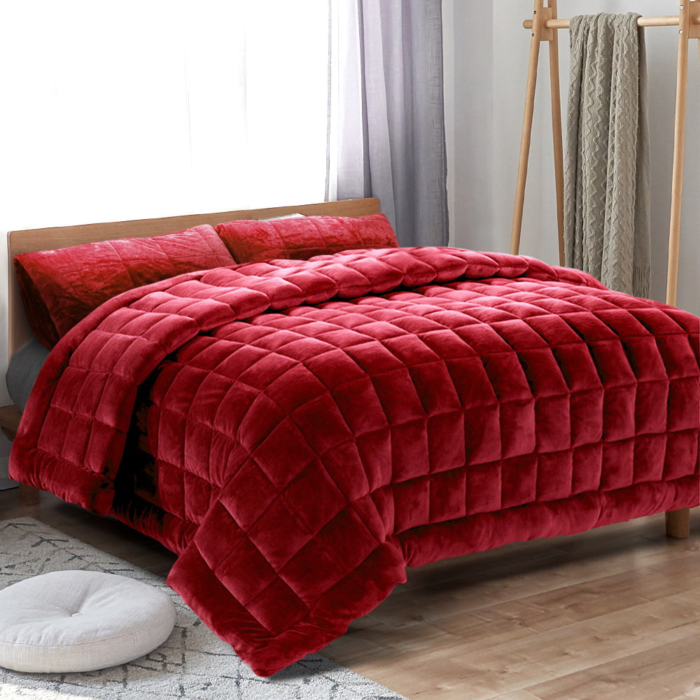 Giselle Bedding Faux Mink Quilt King Size Burgundy