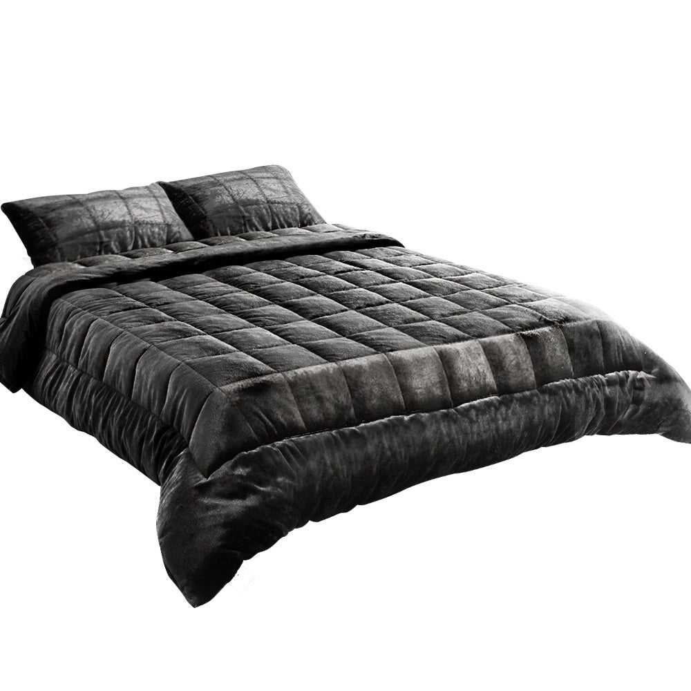 Giselle Bedding Faux Mink Quilt Queen Size Charcoal