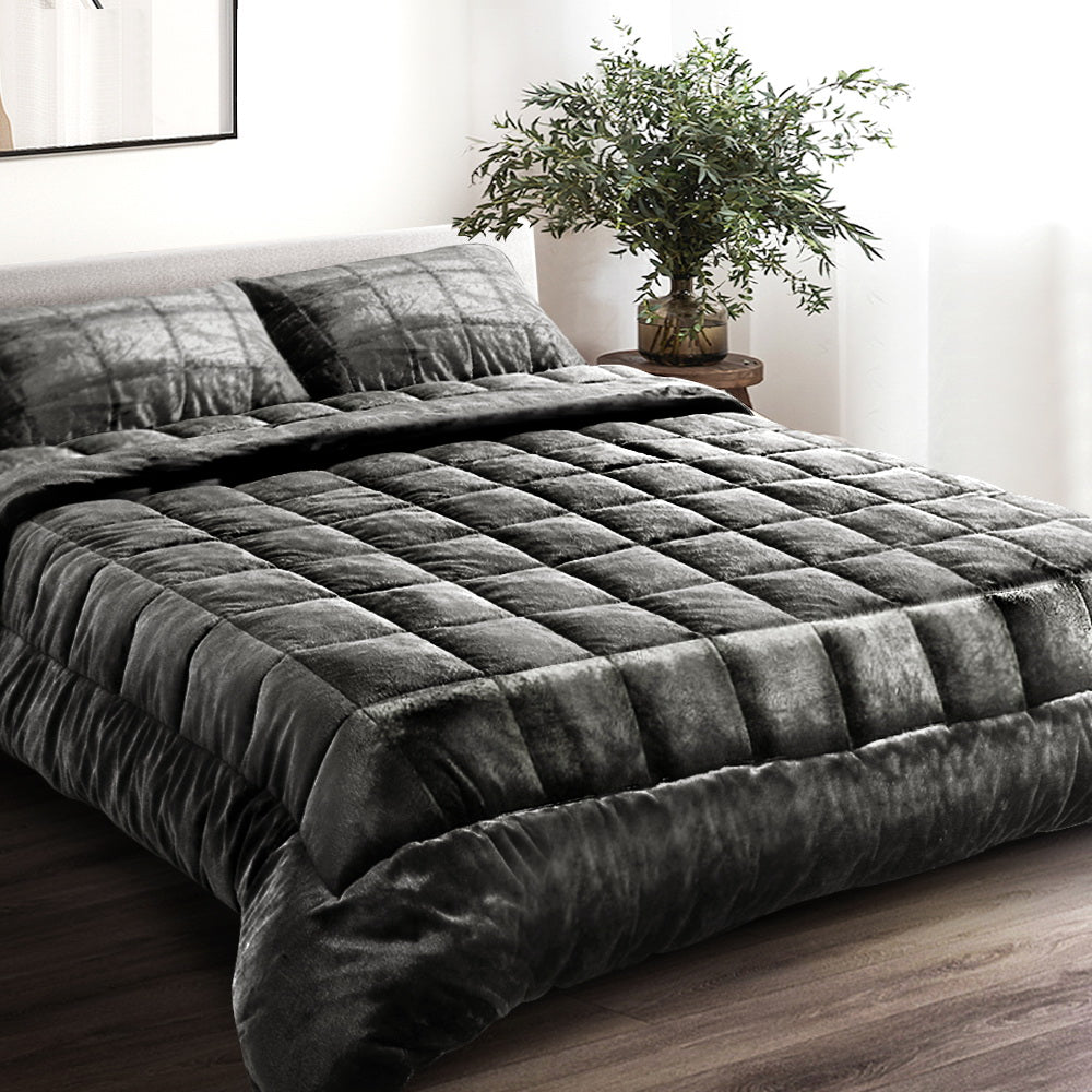 Giselle Bedding Faux Mink Quilt Super King Charcoal