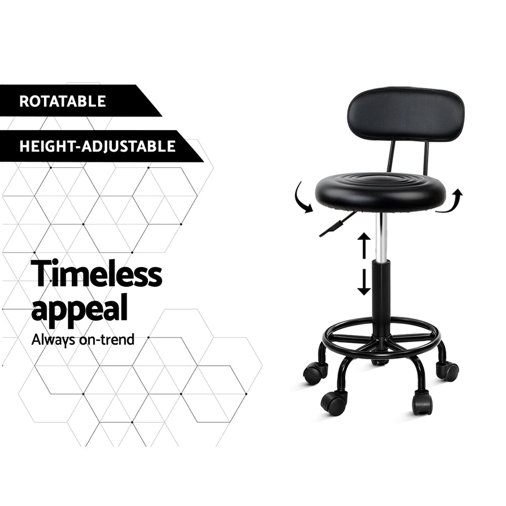 Artiss Set of 2 Salon Stools Saddle Swivel Stool Chair with Back Beauty Hairdressing Black