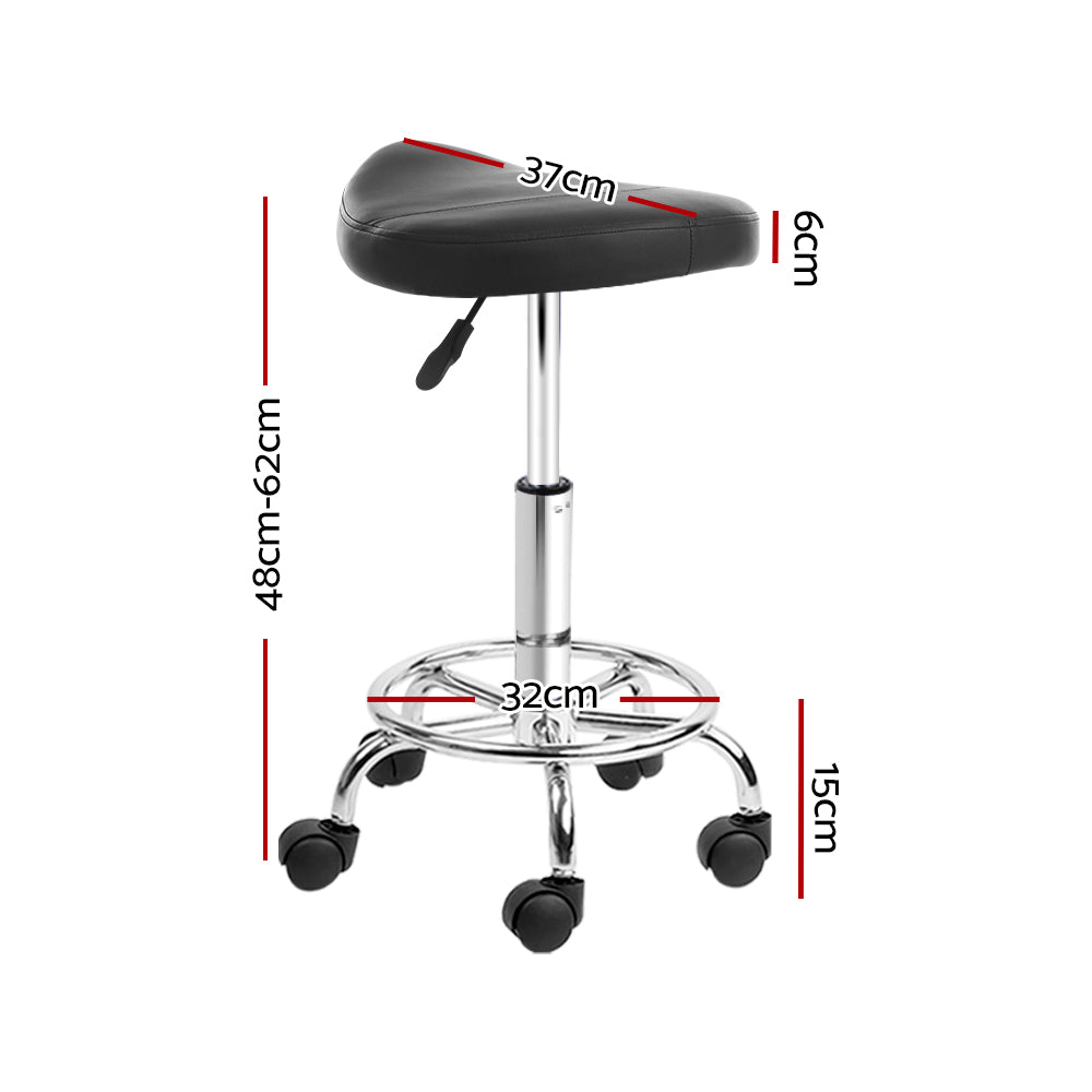 Artiss set of 2 SADDLE Salon Stool Black PU Swivel Barber Hair Dress Chair Hydraulic Lift