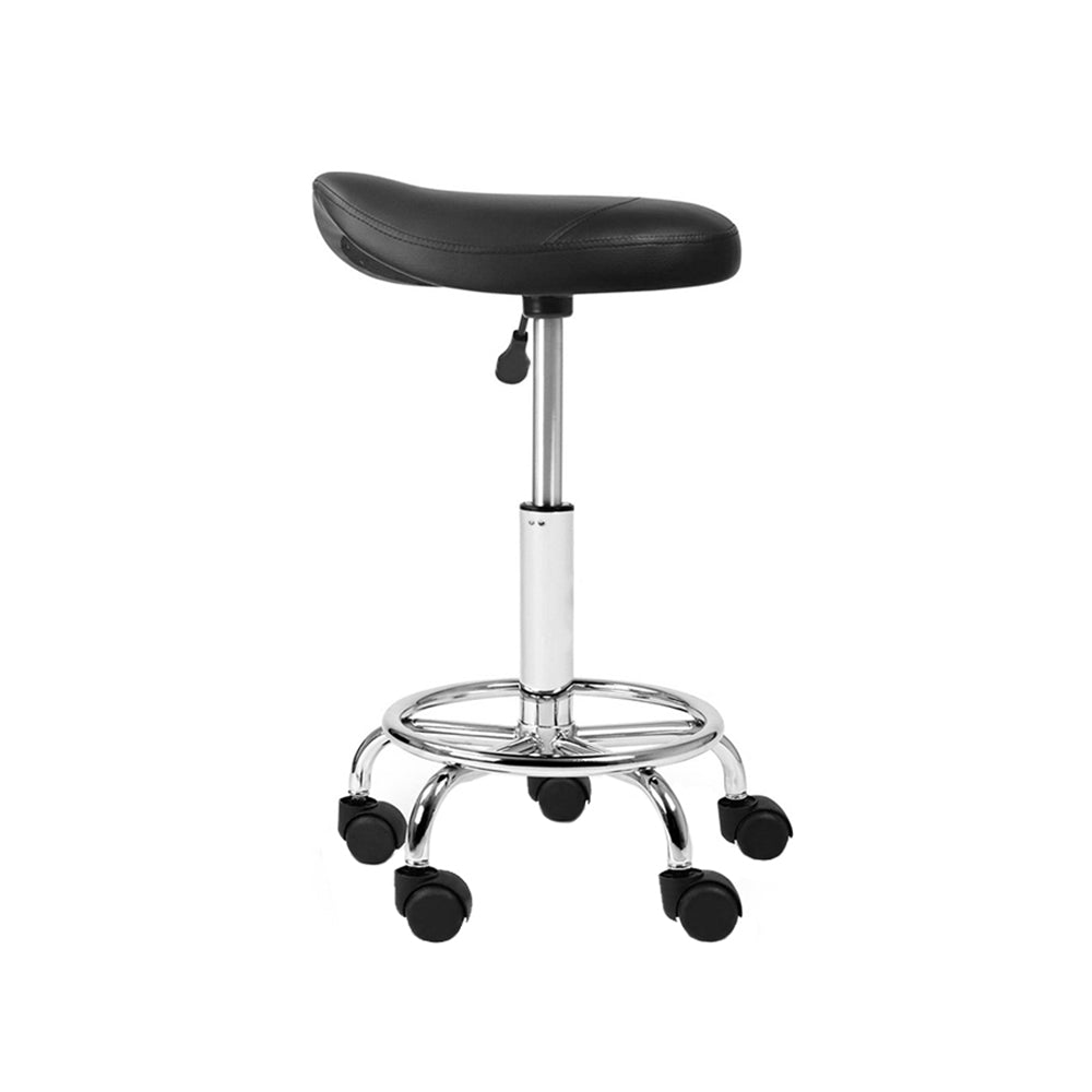 Artiss set of 2 SADDLE Salon Stool Black PU Swivel Barber Hair Dress Chair Hydraulic Lift