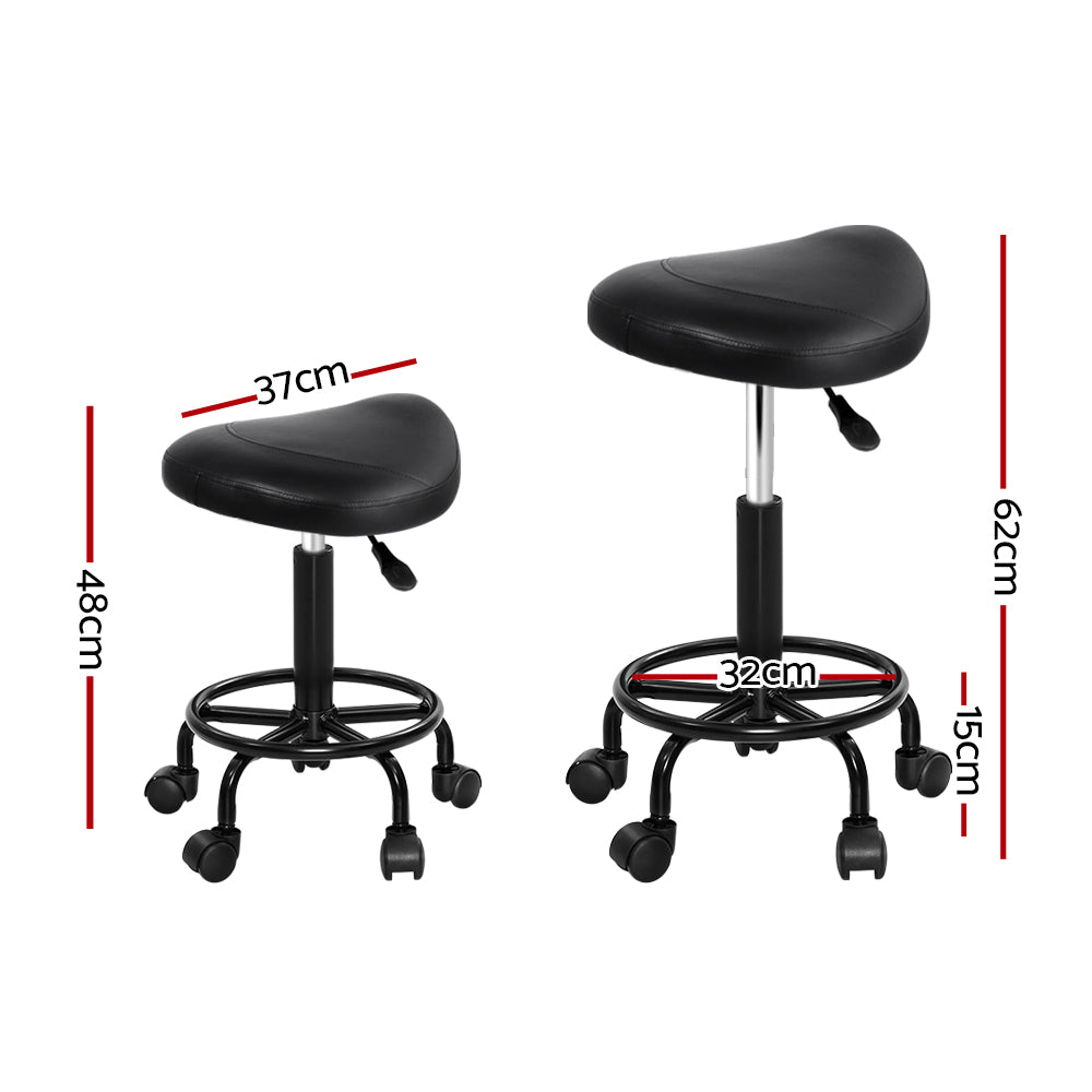 Artiss Set of 2 Saddle Chair Salon Stool Black Swivel Stools Hydraulic Lift Barber Black