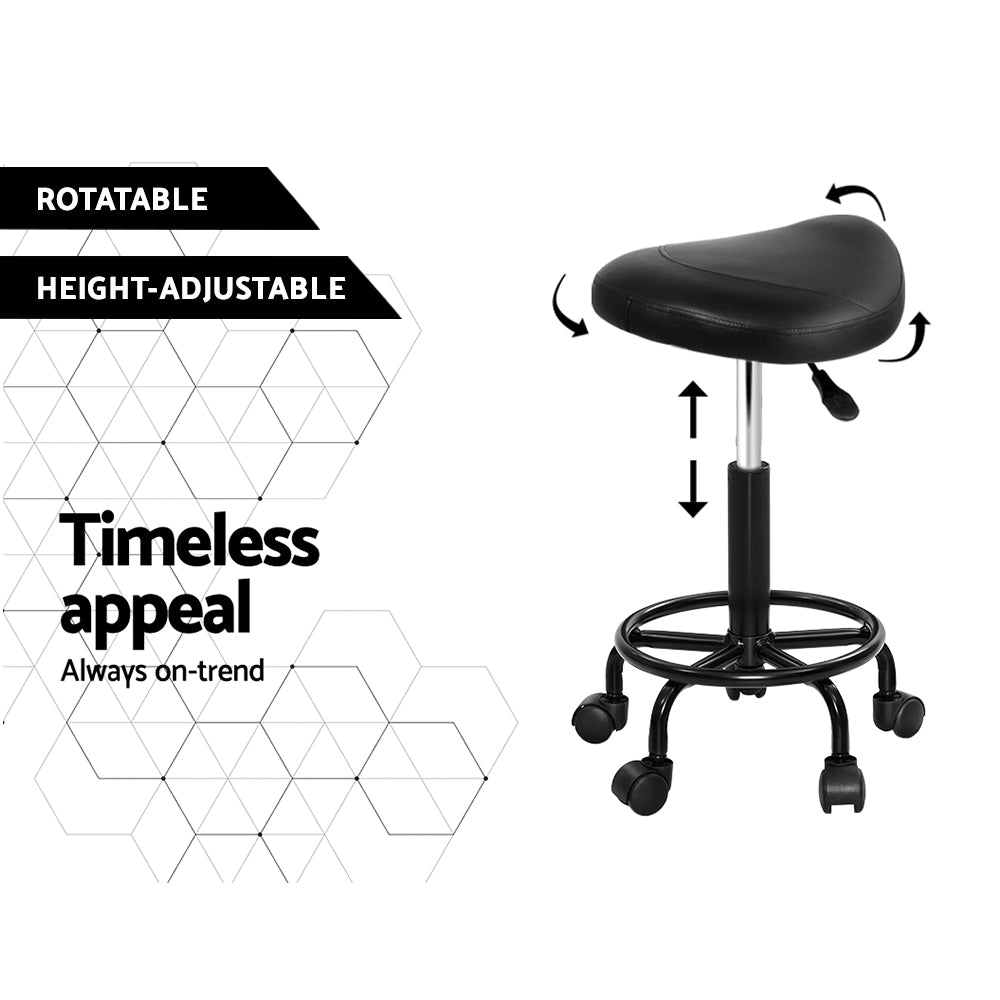 Artiss Set of 2 Saddle Chair Salon Stool Black Swivel Stools Hydraulic Lift Barber Black