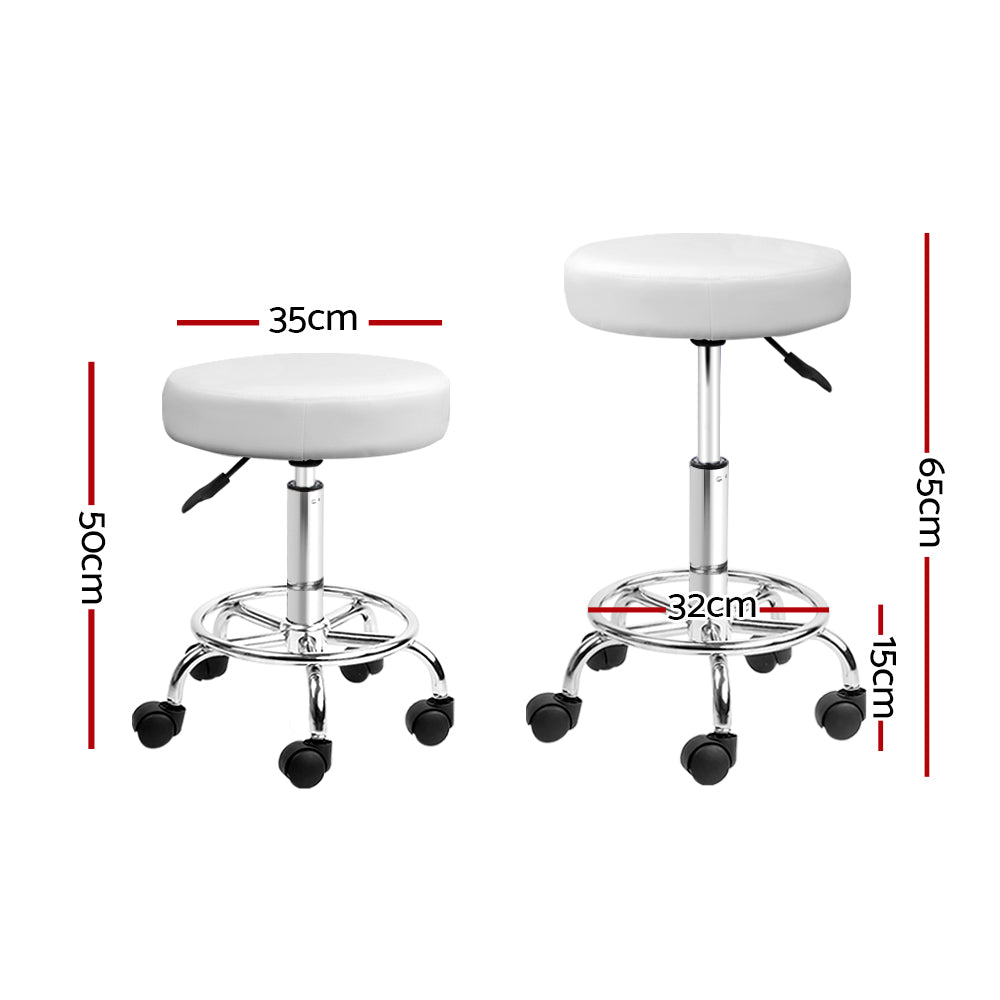 Artiss Set of 2 Round Salon Stool White Swivel Barber Beauty Chair Hydraulic Lift