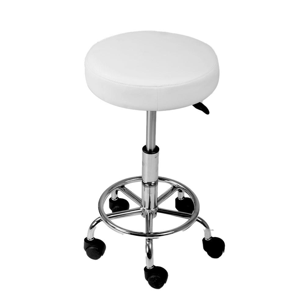 Artiss Set of 2 Round Salon Stool White Swivel Barber Beauty Chair Hydraulic Lift