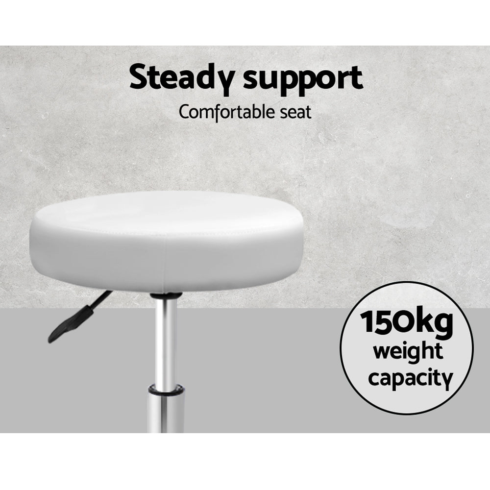 Artiss Set of 2 Round Salon Stool White Swivel Barber Beauty Chair Hydraulic Lift