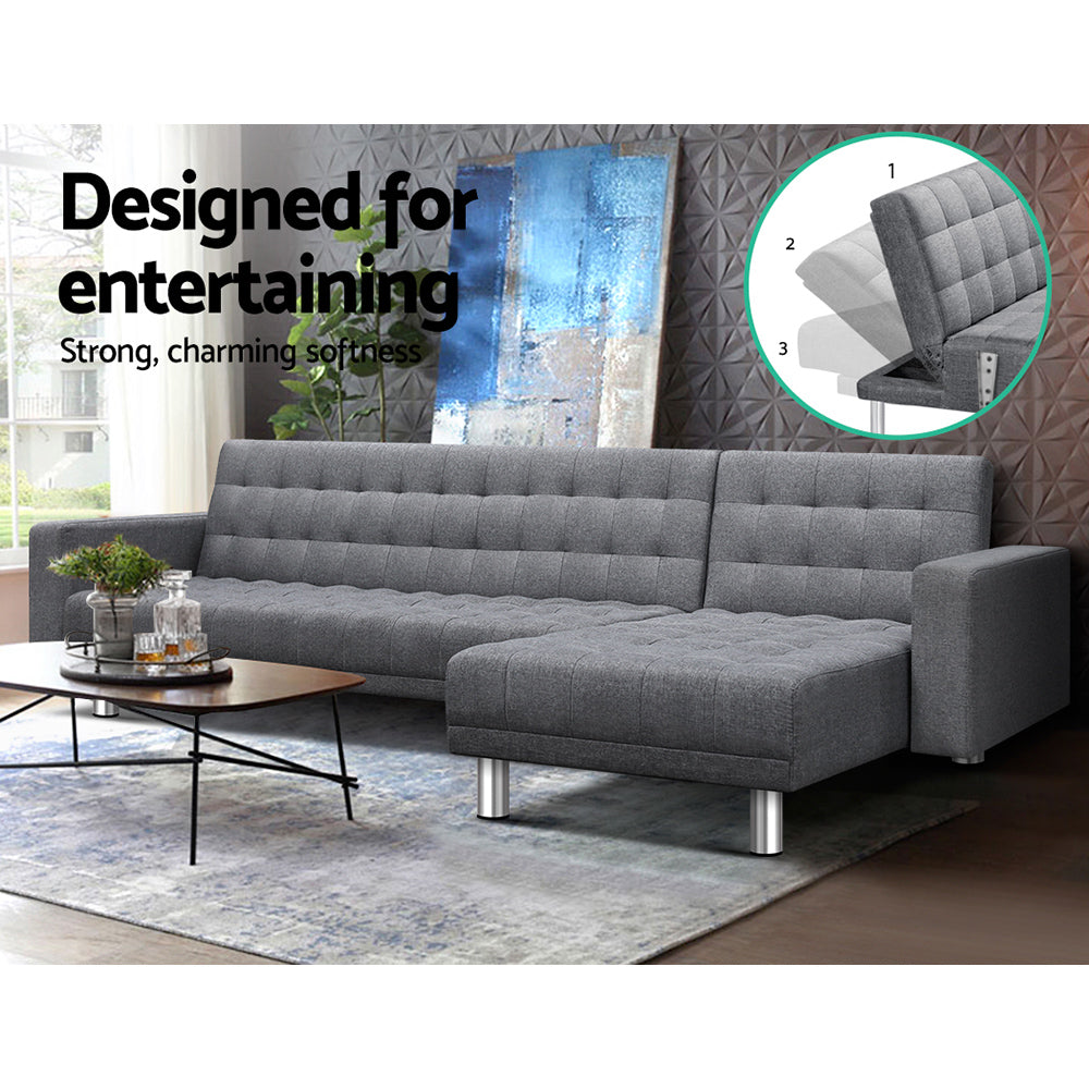 Artiss Modular Fabric Sofa Bed - Grey