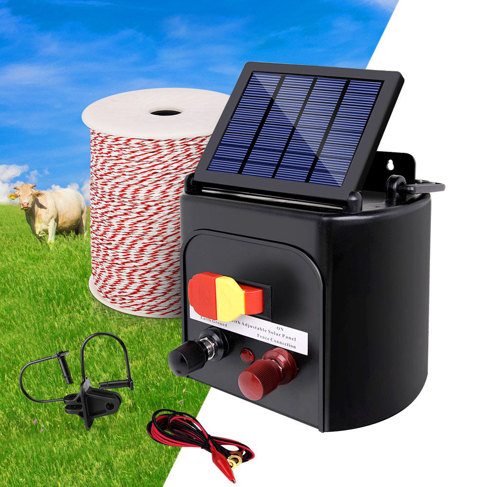 Giantz 3km Solar Electric Fence Energiser Charger with 500M Tape and 25pcs Insulators