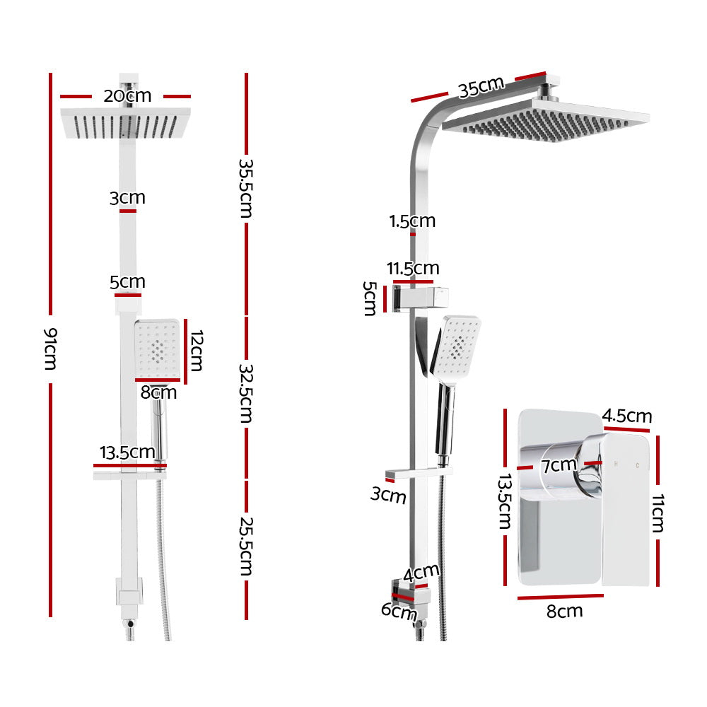 Cefito WELS 8'' Rain Shower Head Mixer Square Handheld High Pressure Wall Chrome