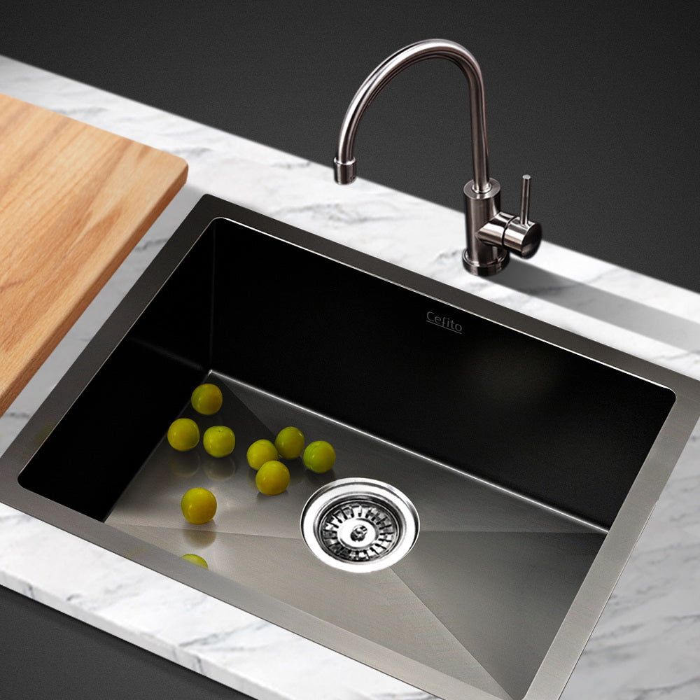 Cefito 30cm x 45cm Stainless Steel Kitchen Sink Under/Top/Flush Mount Black