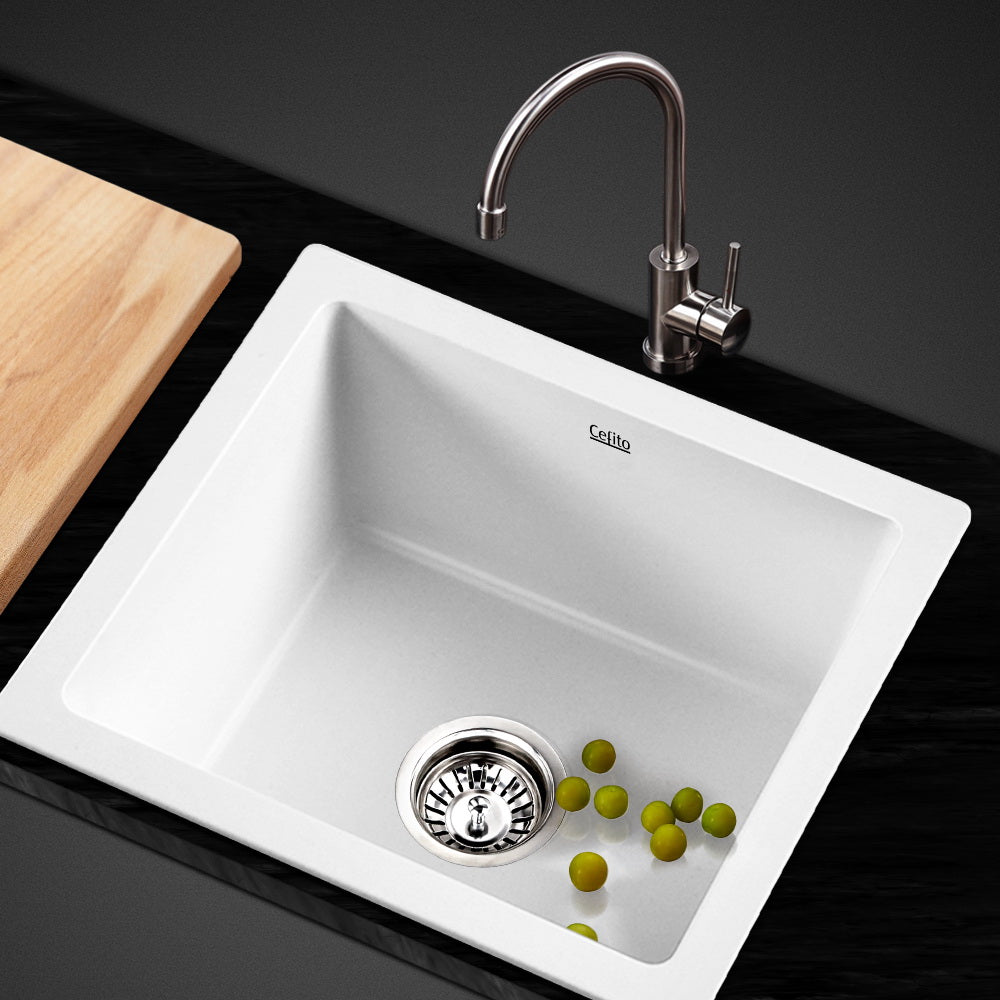 Cefito Stone Kitchen Sink 460X410MM Granite Under/Topmount Basin Bowl Laundry White