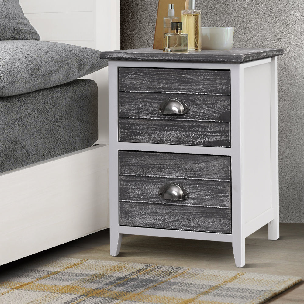 Artiss 2x Bedside Table Nightstands 2 Drawers Storage Cabinet Bedroom Side Grey