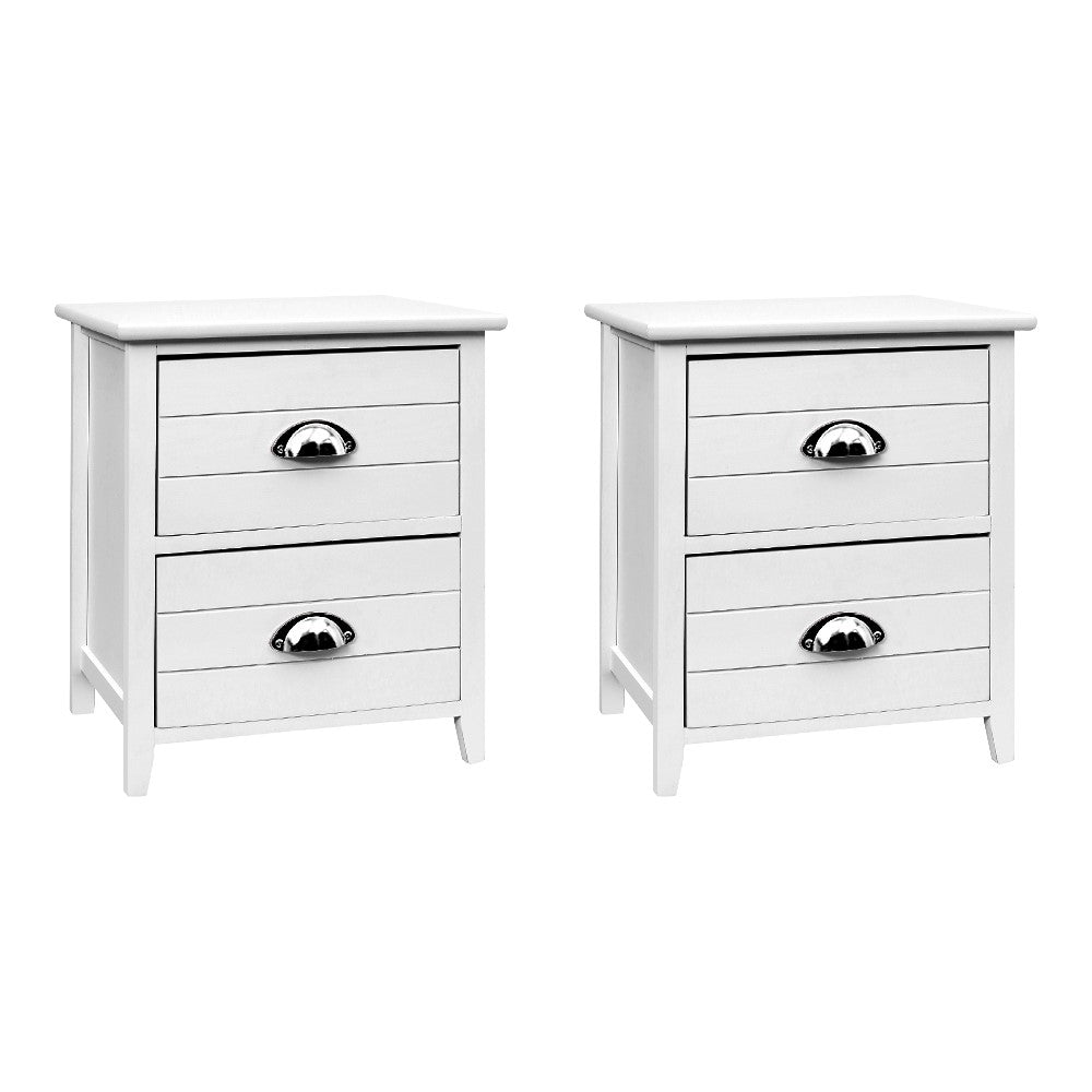 Artiss 2x Bedside Table Nightstands 2 Drawers Storage Cabinet Bedroom Side White