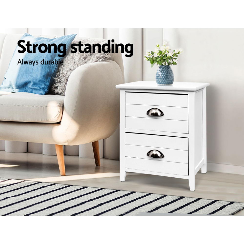 Artiss 2x Bedside Table Nightstands 2 Drawers Storage Cabinet Bedroom Side White