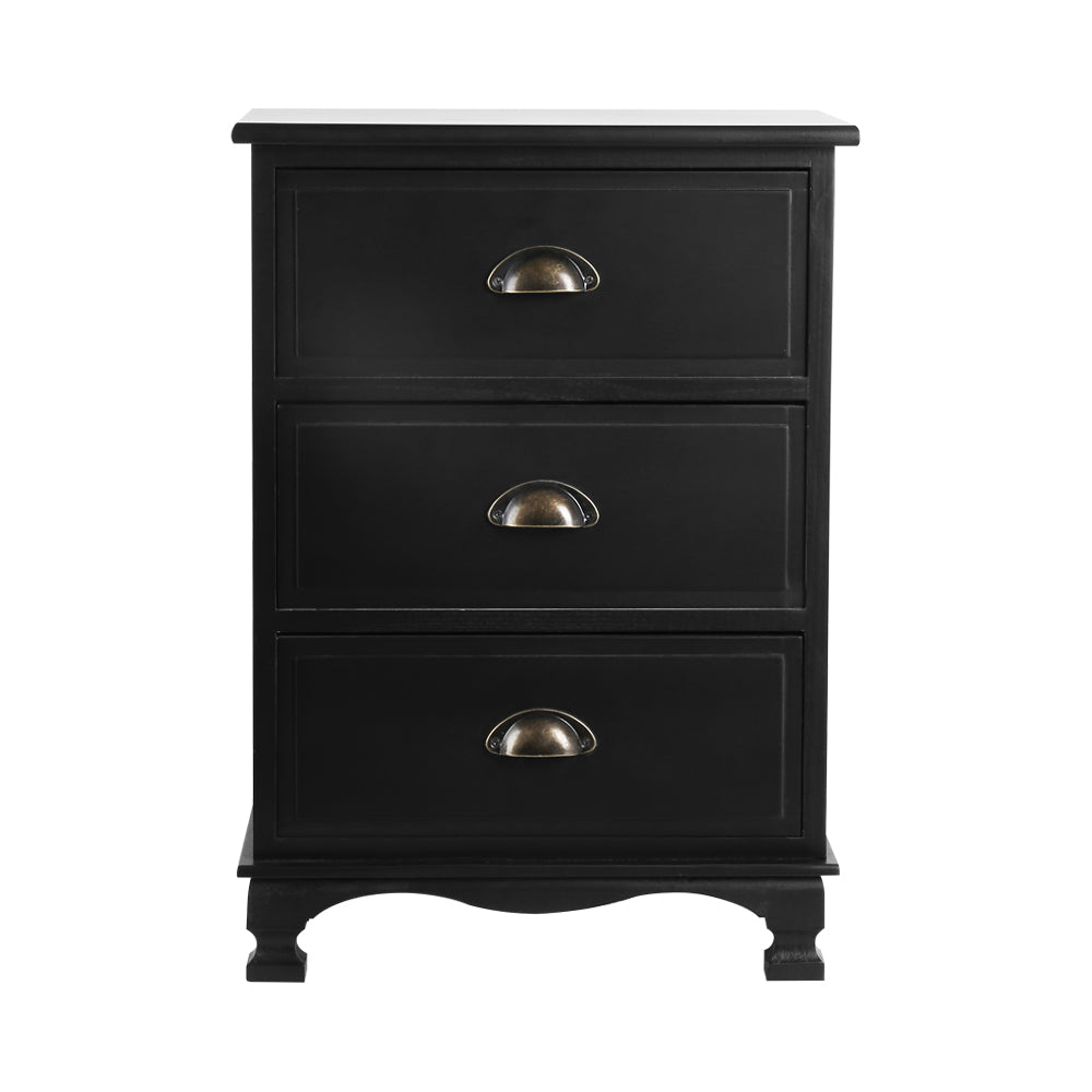 Artiss Vintage Bedside Table Chest Storage Cabinet Nightstand Black