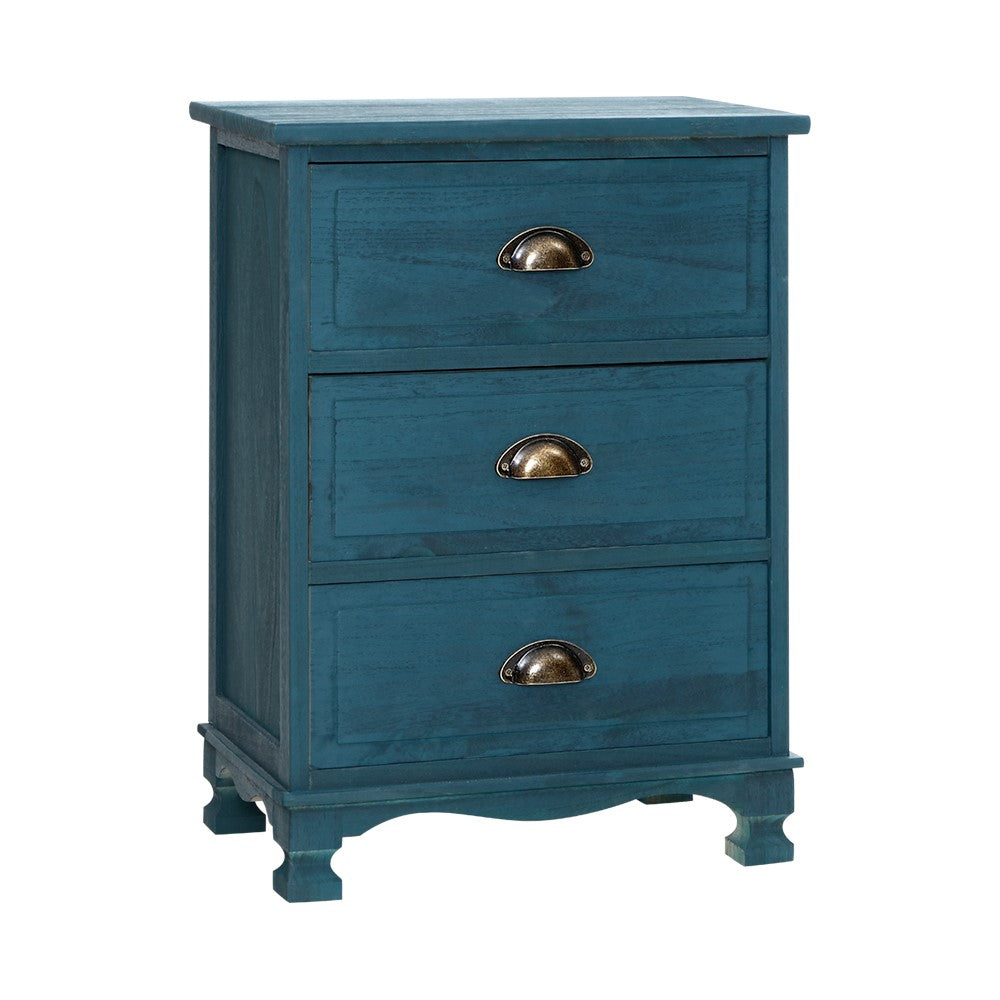 Artiss Bedside Tables Drawers Side Table Cabinet Vintage Blue Storage Nightstand