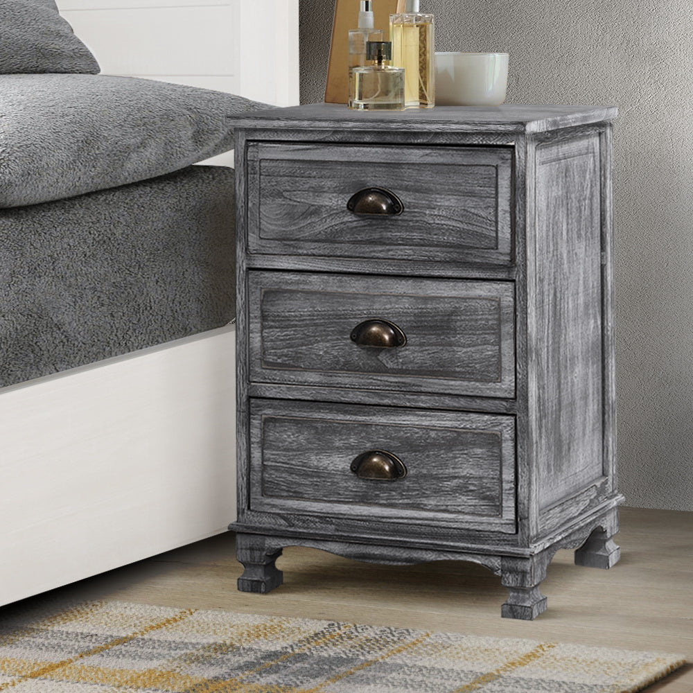 Artiss Bedside Tables Side Table Drawers Cabinet Vintage Grey Nightstand Storage