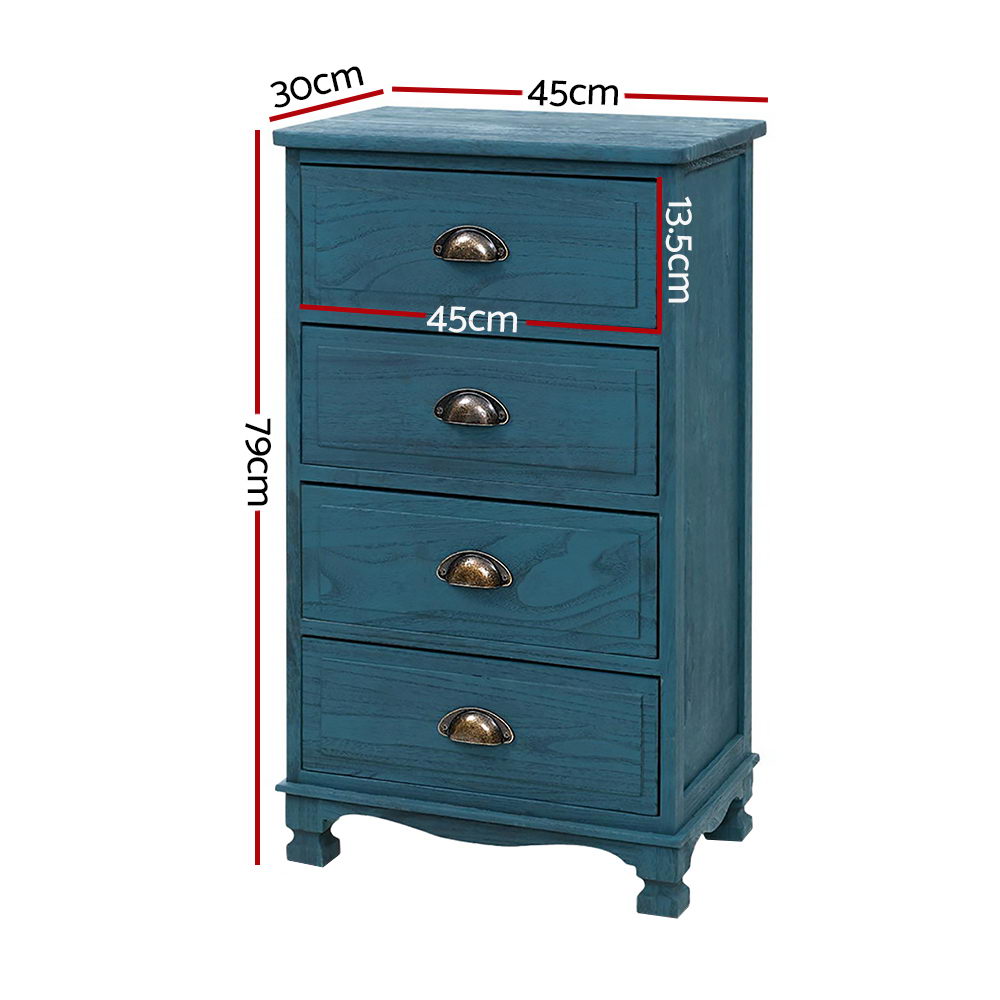 Artiss Bedside Tables Drawers Cabinet Vintage 4 Chest of Drawers Blue Nightstand