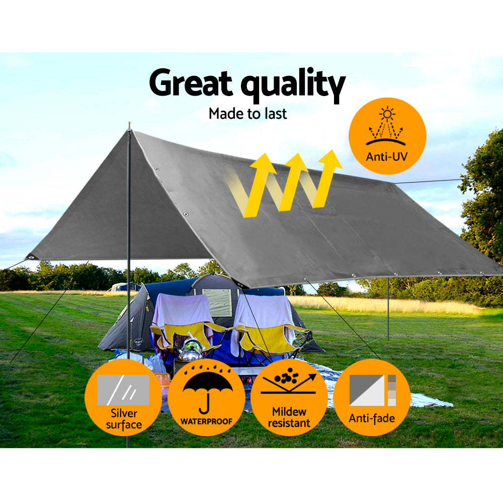 Instahut 3x3.6m Tarp Camping Tarps Poly Tarpaulin Heavy Duty Cover 180gsm Silver