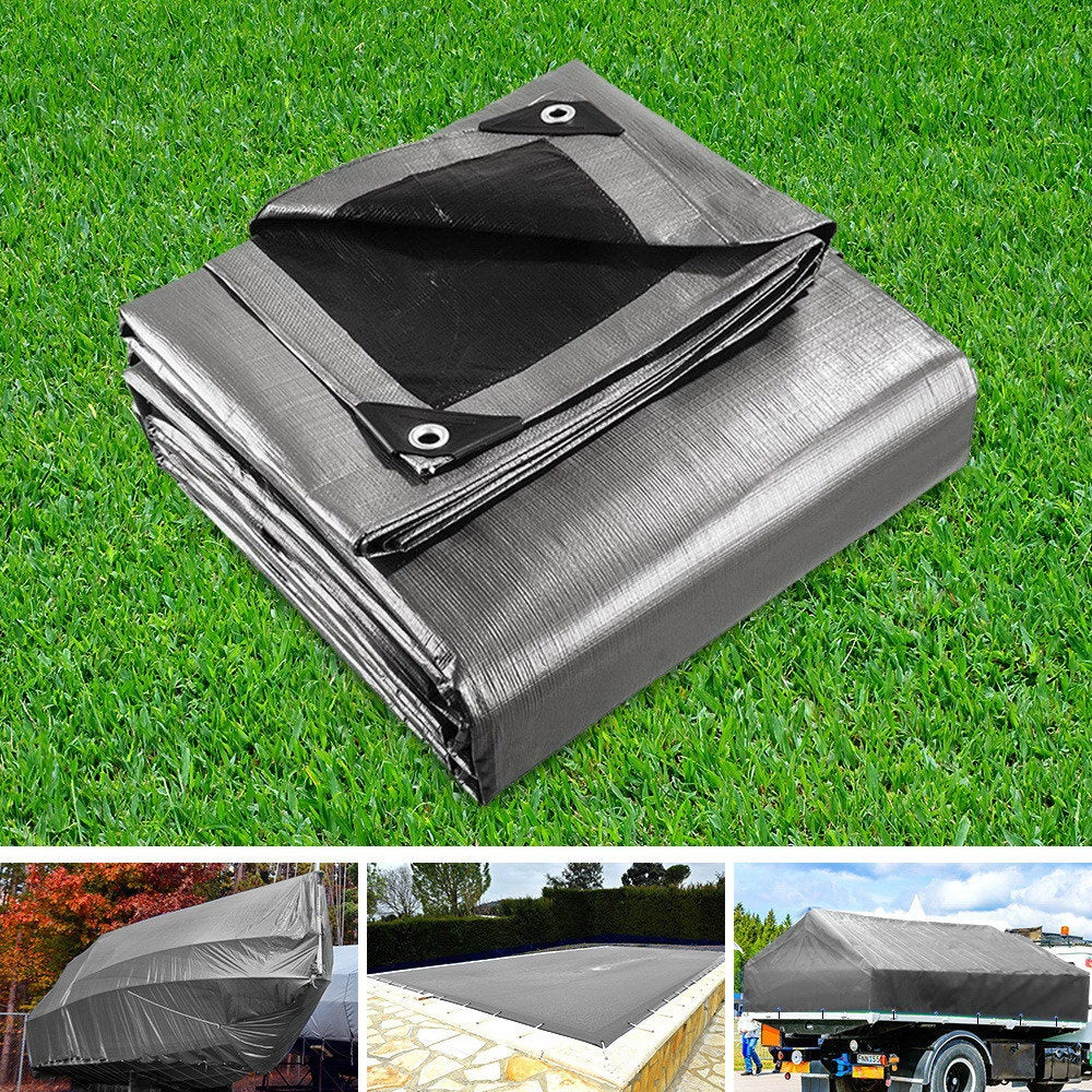 Instahut 3x4.5m Tarp Camping Tarps Poly Tarpaulin Heavy Duty Cover 180gsm Silver