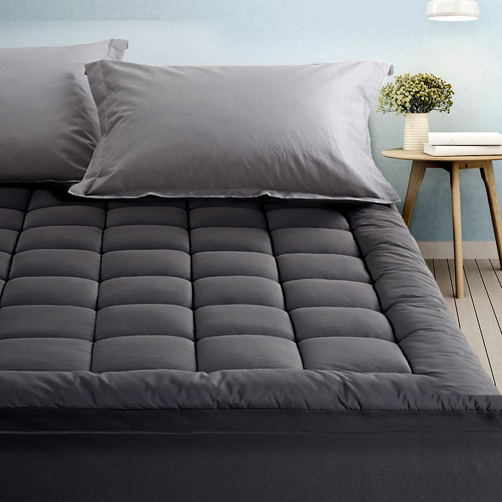 Giselle King Single Mattress Topper Pillowtop 1000GSM Charcoal Microfibre Bamboo Fibre Filling Protector