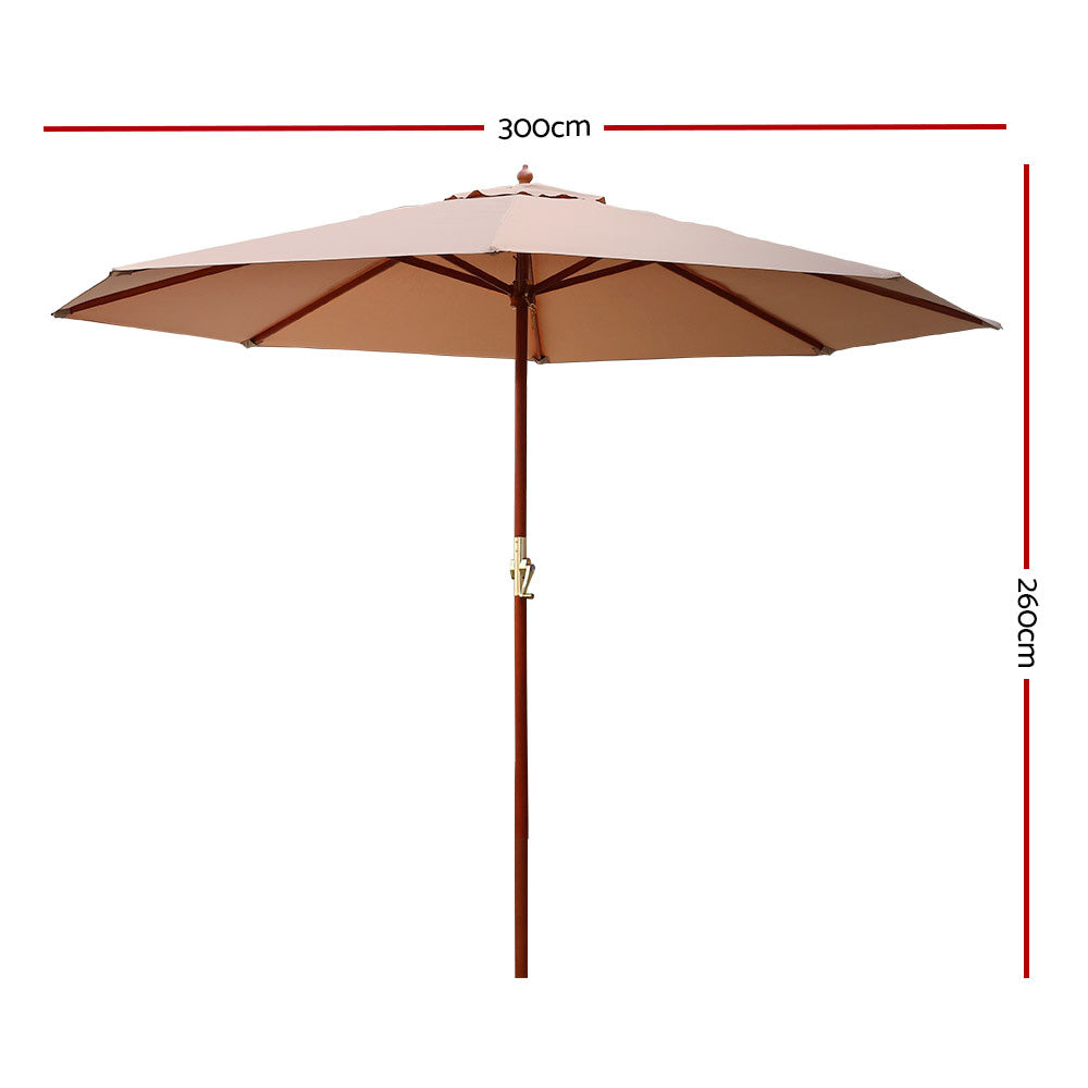 Instahut 3M Outdoor Pole Umbrella Cantilever Stand Garden Umbrellas Patio Beige