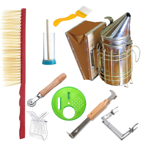 9Pcs Beekeeping Bee Hive Starter Kit for Professional and Beginner Beekeeper's WITH Large Smoker