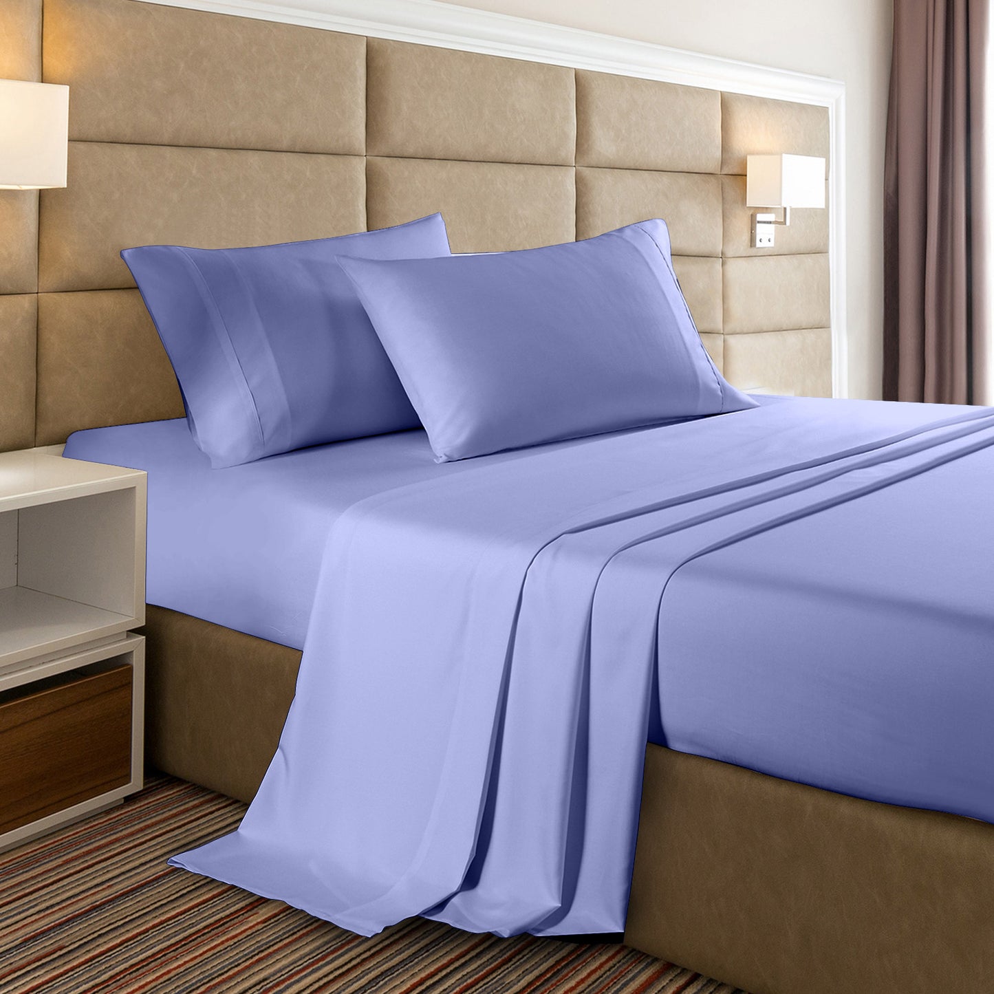 Casa Decor 2000 Thread Count Bamboo Cooling Sheet Set Ultra Soft Bedding - Queen - Mid Blue