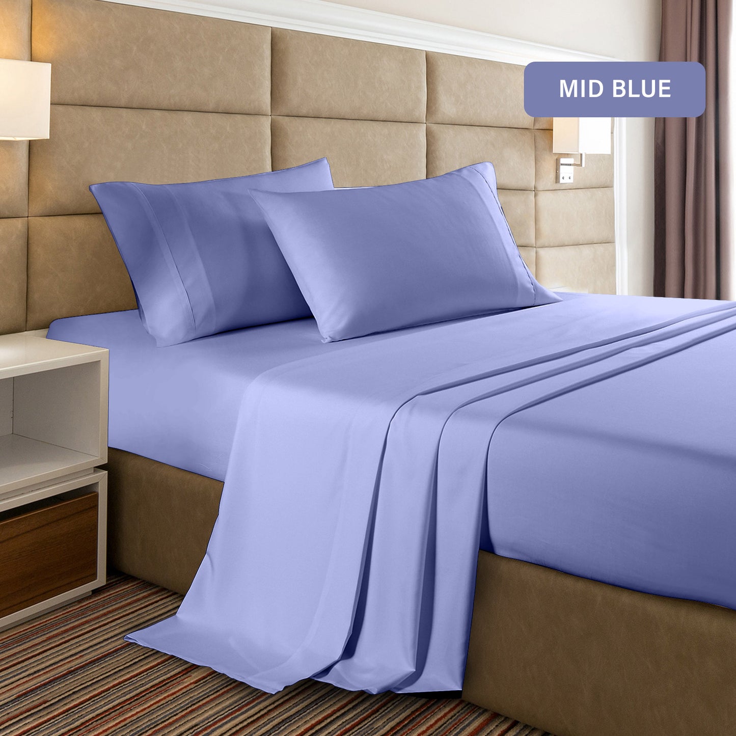 Casa Decor 2000 Thread Count Bamboo Cooling Sheet Set Ultra Soft Bedding - Queen - Mid Blue