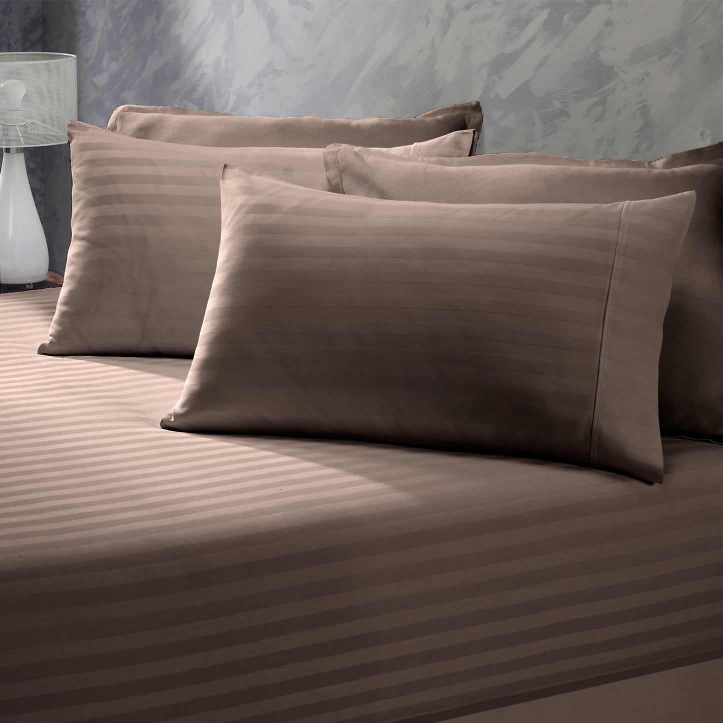 Royal Comfort 1200 Thread Count 3 Piece Combo Set 100% Egyptian Cotton Striped - Double - Charcoal