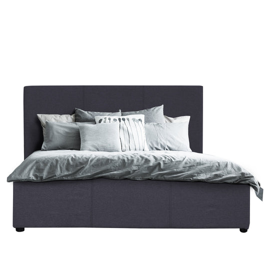 Milano Luxury Gas Lift Bed Frame Base And Headboard With Storage - King - Charcoal