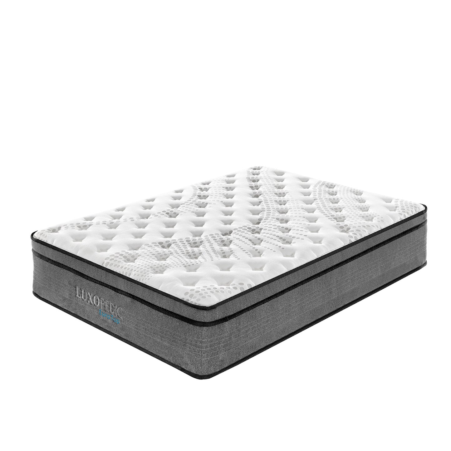 Luxopedic Pocket Spring Mattress 5 Zone 32CM Euro Top Memory Foam Medium Firm - Queen - White  Grey