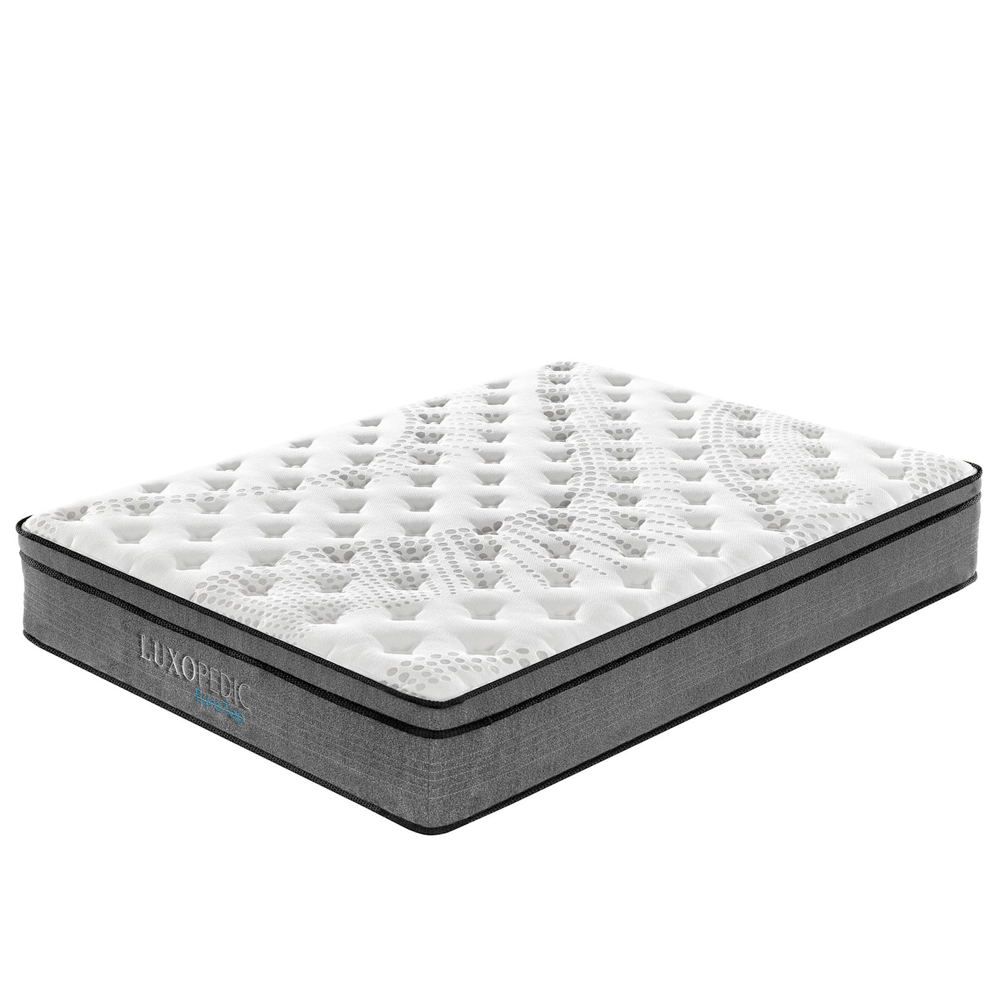 Luxopedic Pocket Spring Mattress 5 Zone 32CM Euro Top Memory Foam Medium Firm - King - White  Grey